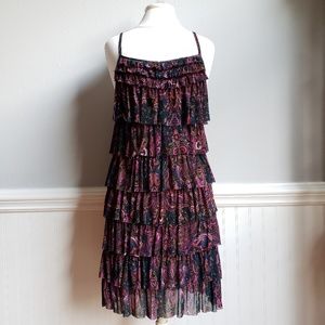 🆕️🎉 NWOT Express sleeveless sheer pink blue purple ruffle dress